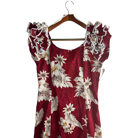 NWT Pacific Legend Hibiscus Red & White Hawaiian Ruffle Long Muumuu Dress XL - Picture 7 of 16